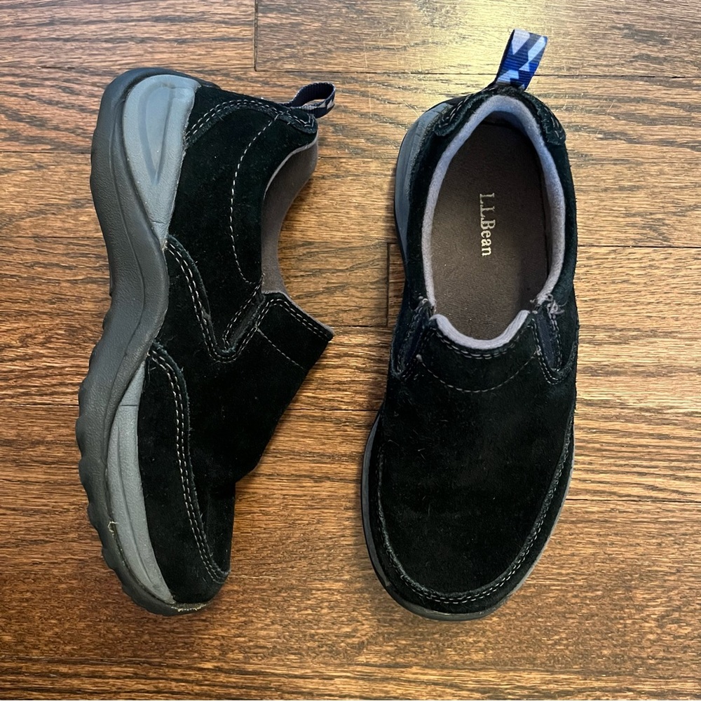 L.L. Bean Girls or Boys Loafer Shoes Black Gray Low Top Slip Ons 13 VGUC